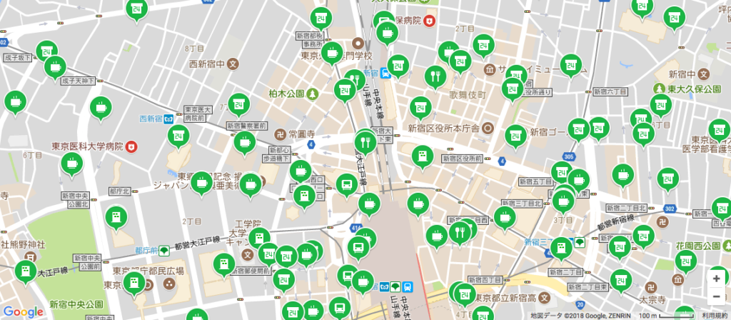 新宿区のLINEモバイルWifiオプションが使える場所（多い）